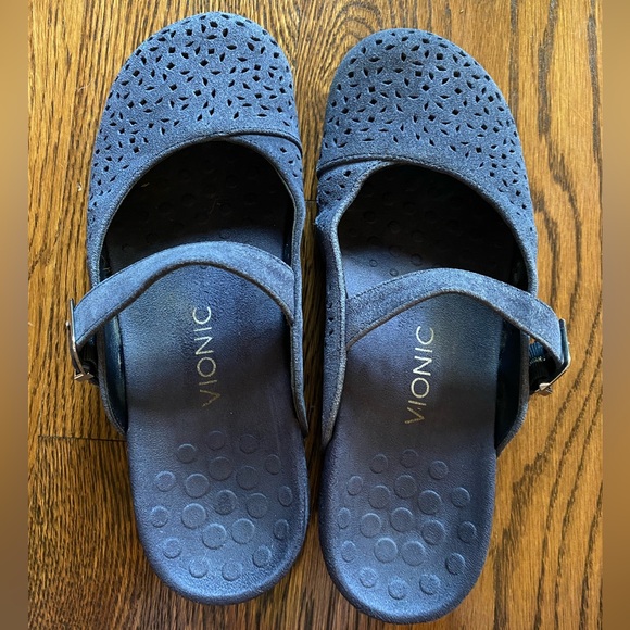 Vionic Lidia Suede Mules Size 9 Navy Blue Mary Jane Slip-On Women’s Shoes - Picture 2 of 8